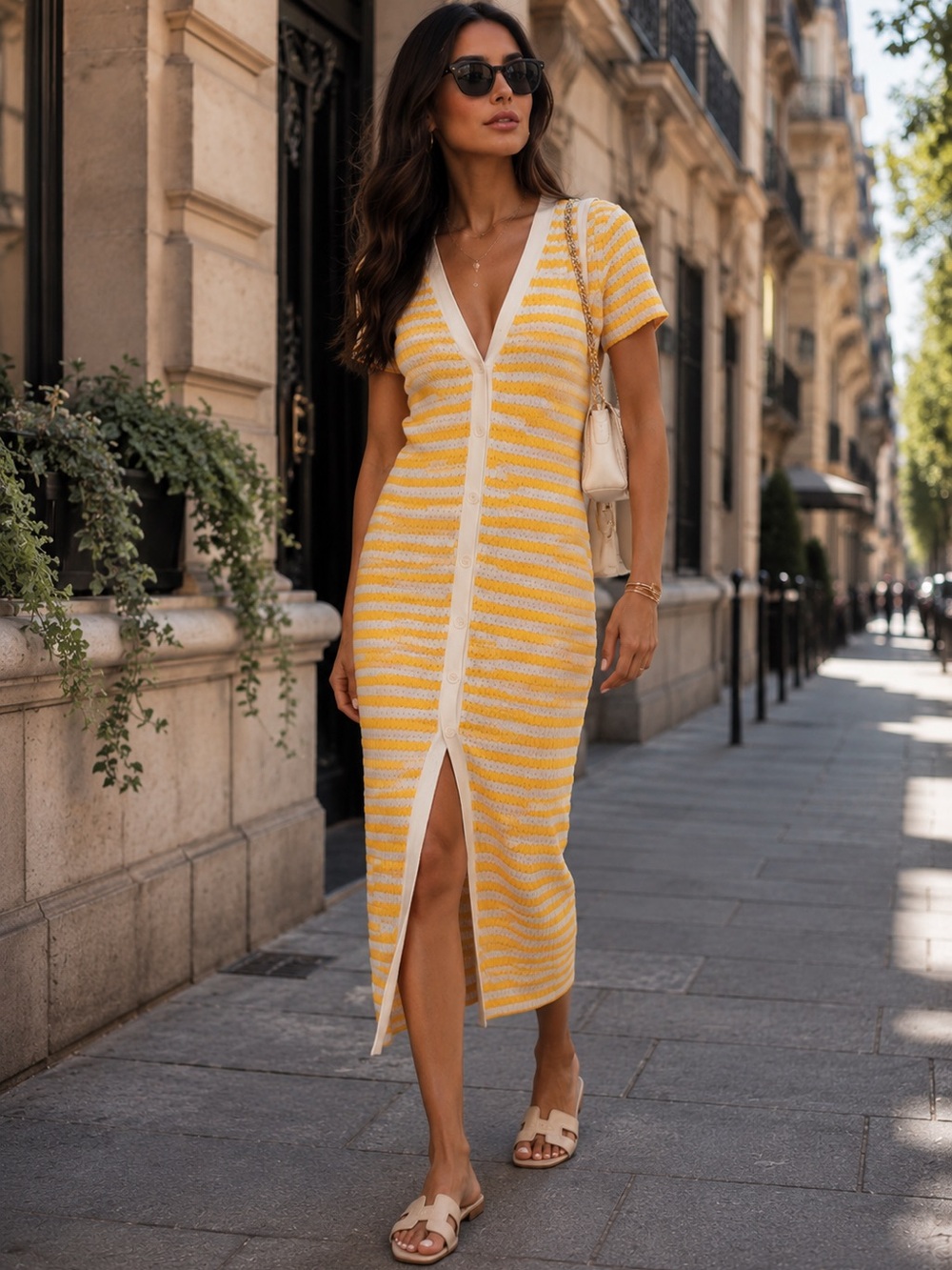 MANGO striped knit jersey dress